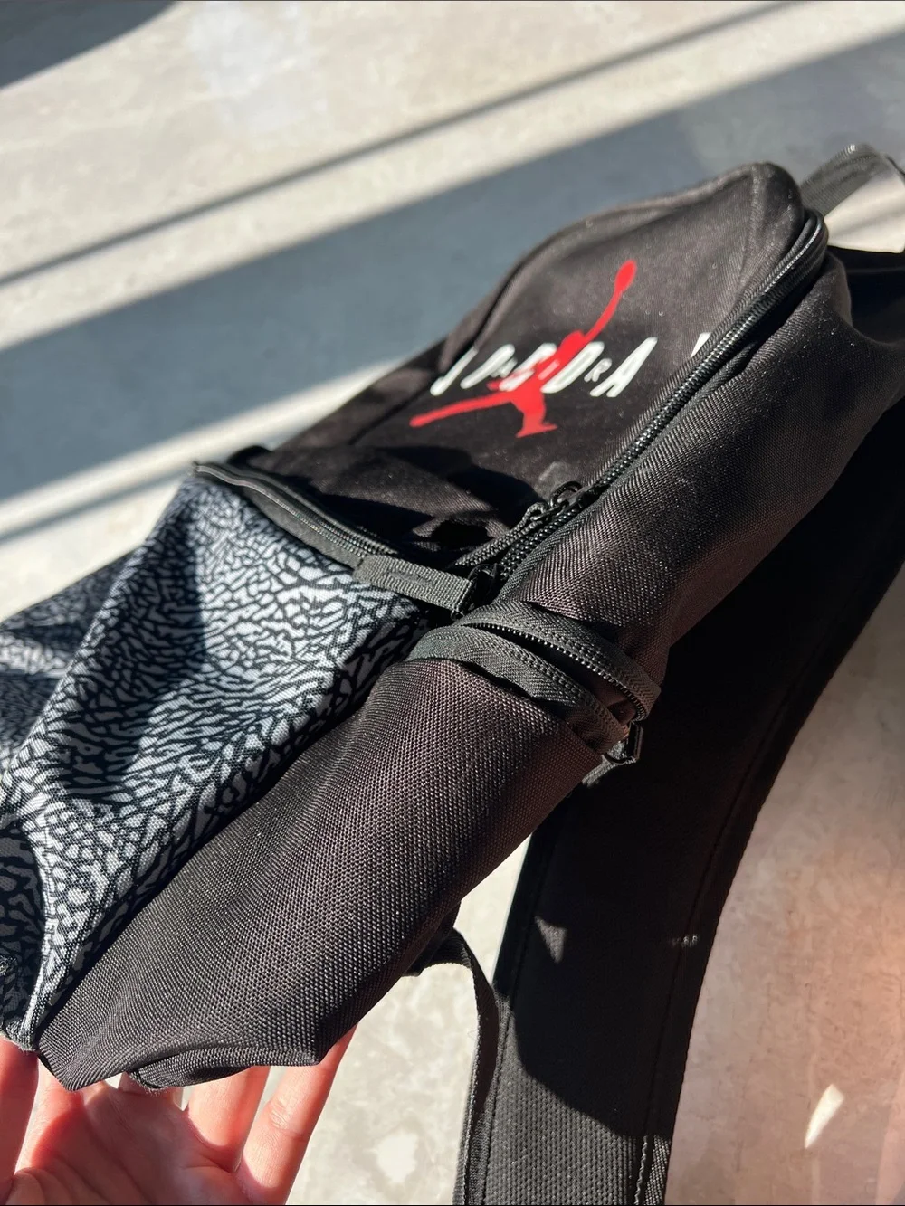 Jordan Air Backpack with Red Jumpman and Gray Pattern Pocket